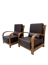 Two Art Deco Lounge Chairs with Leather Cushions France, 1930s